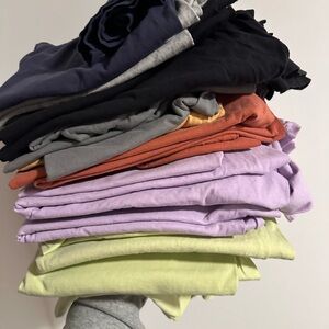 Stack of Colorful Cotton Tees - Lavender, Lime, Rust, Gray, Black comfort colors